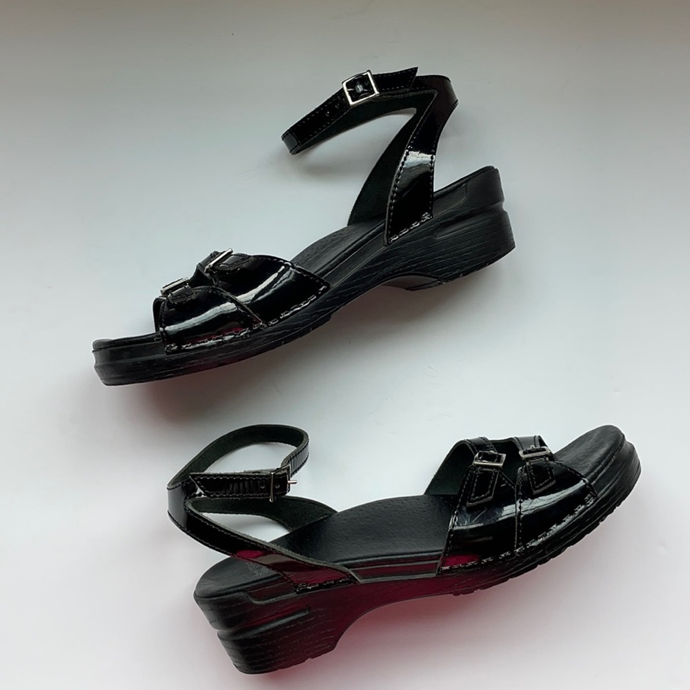 Dansko black patent Mary Jane wedge sandal 10.5-11